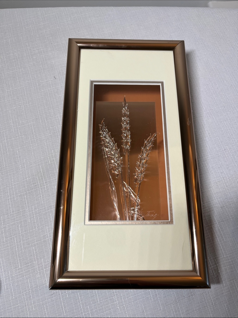BERTING GLASS blown glass Wheat strands Wall Art in copper color Frame
Like new